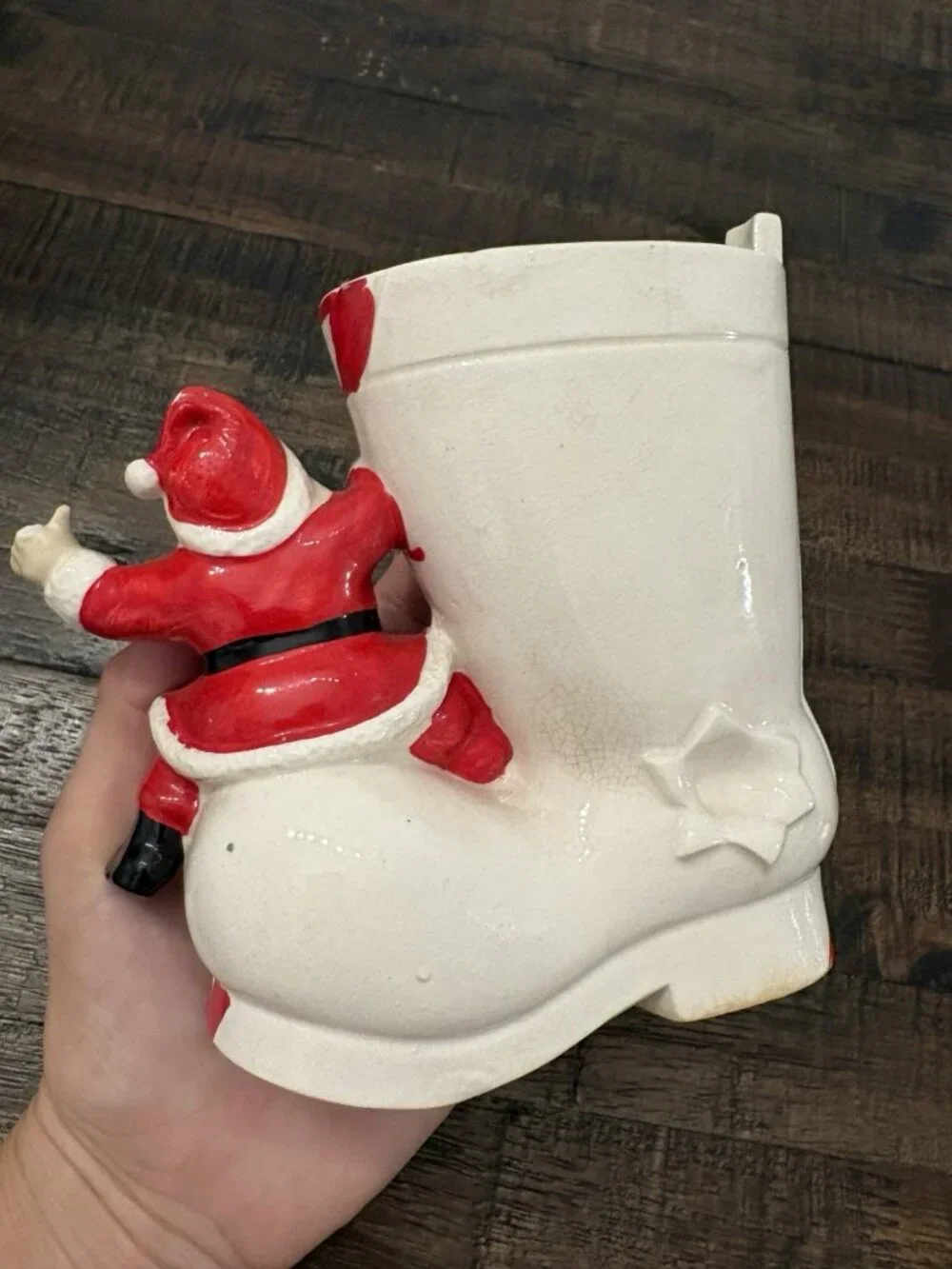 Vintage Ceramic Christmas Boot Santa Gifts 1940’s Decor Vase